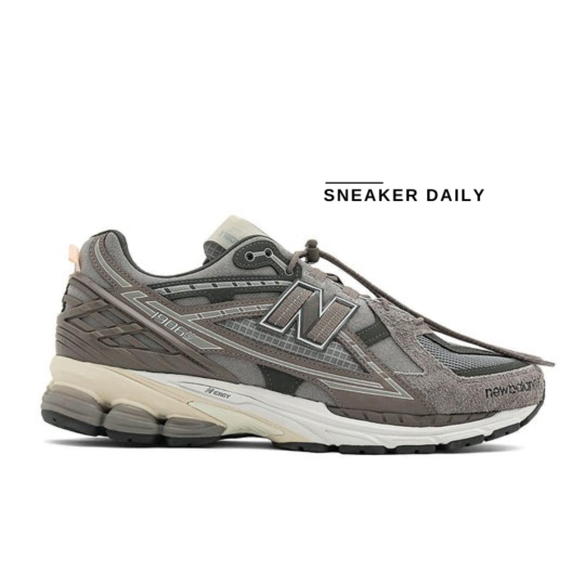 Chi tiết upper ripstop và chỉ phản quang trên New Balance 1906U Grey Titan